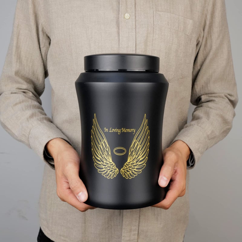 CHIEMOT Up to 220 lbs Large Cremation Urns for Adult Human Ashes  Angel Wings in Loving Memory Decorative Funeral Burial Urn for Male Female Ashes with Velvet Bag(Black) - Image 2